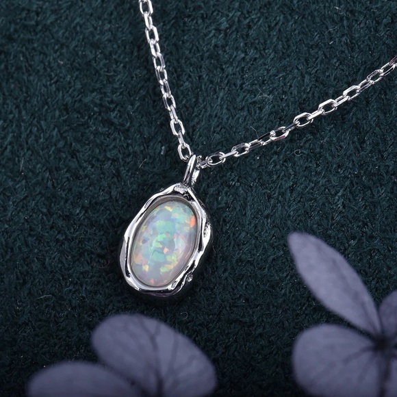Lab Opal sterling silver necklace - Picture 4 of 6
